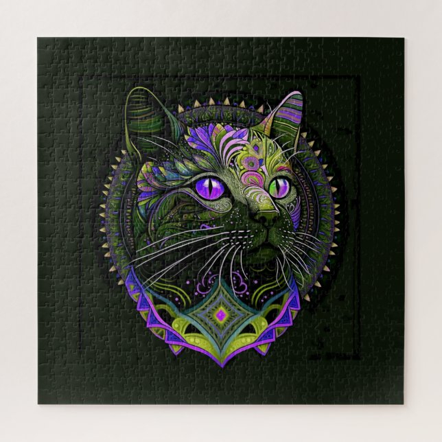 Psychedelic Bombay Cat in Purple  Jigsaw Puzzle (Vertical)