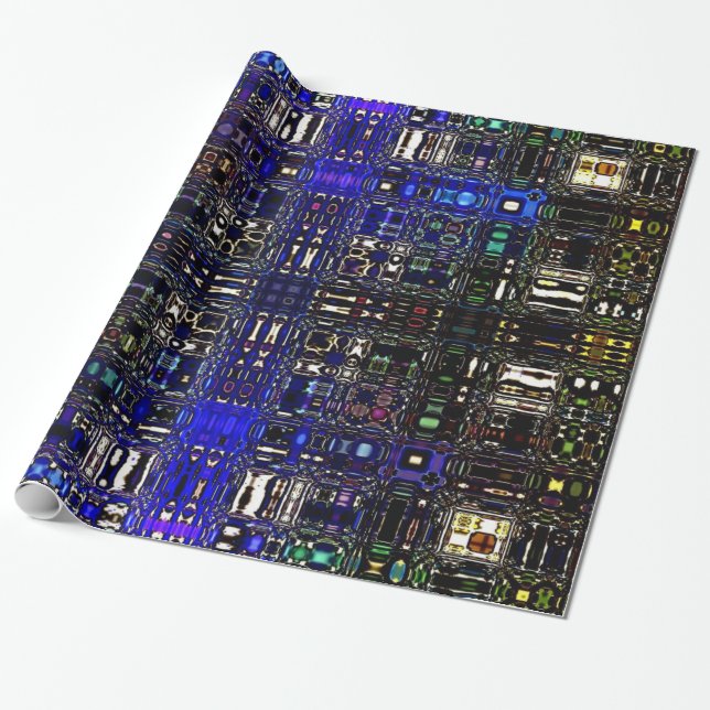 Psychedelic Bright Spot Light Wrapping Paper-Blue Wrapping Paper (Unrolled)