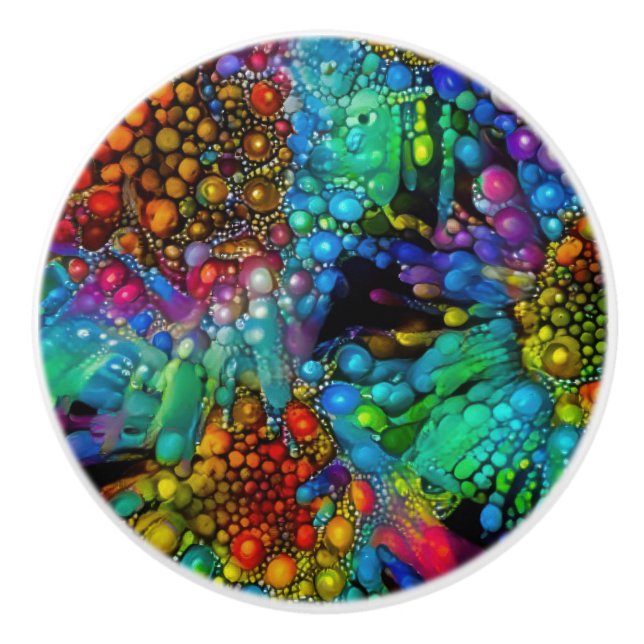 Psychedelic Bubble Burst Abstract Daisies  Ceramic Knob (Front)