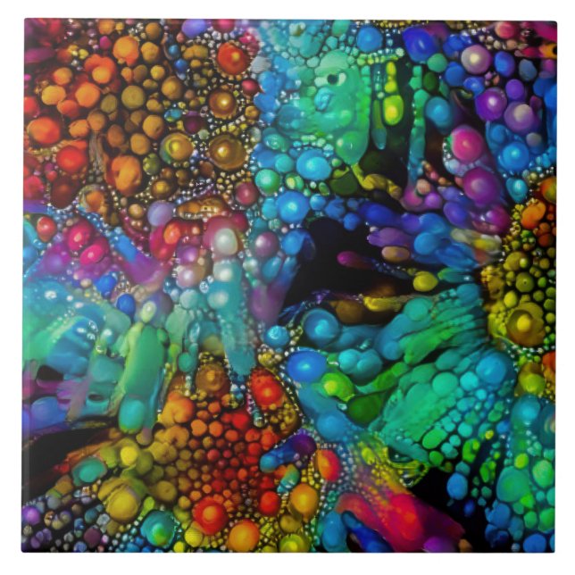 Psychedelic Bubble Burst Abstract Daisies  Ceramic Tile (Front)