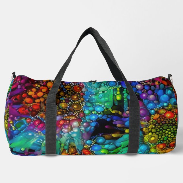 Psychedelic Bubble Burst Abstract Daisies  Duffle Bag (Front)