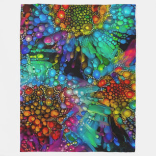 Psychedelic Bubble Burst Abstract Daisies  Fleece Blanket