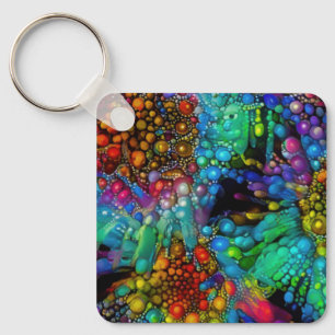 Psychedelic Bubble Burst Abstract Daisies  Key Ring