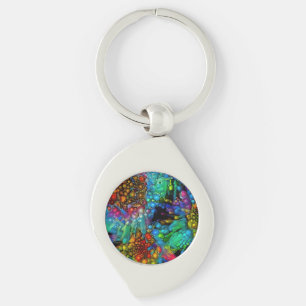 Psychedelic Bubble Burst Abstract Daisies Key Ring