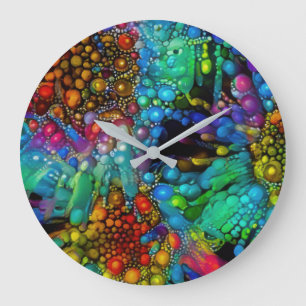 Psychedelic Bubble Burst Abstract Daisies Large Clock