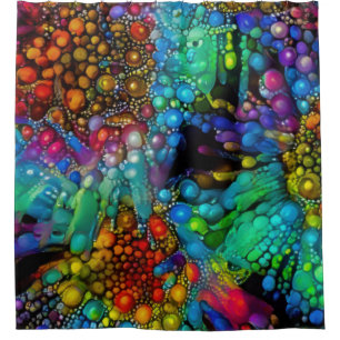 Psychedelic Bubble Burst Abstract Daisies Shower Curtain