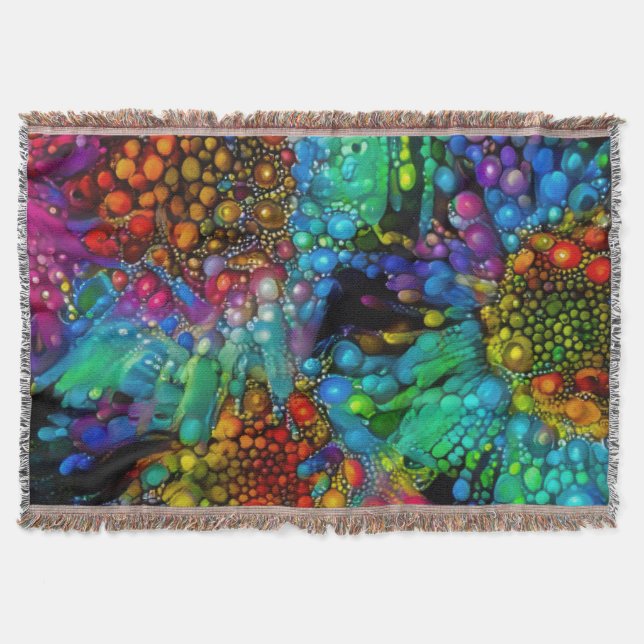 Psychedelic Bubble Burst Abstract Daisies  Throw Blanket (Front)