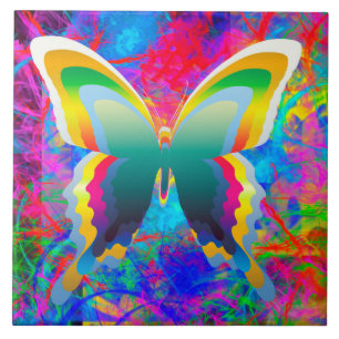Psychedelic Butterflies Ceramic Tile