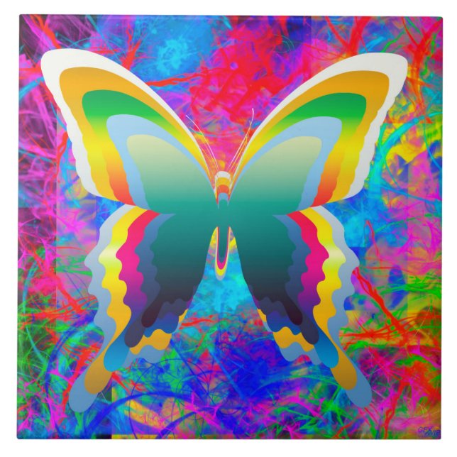Psychedelic Butterflies Ceramic Tile (Front)