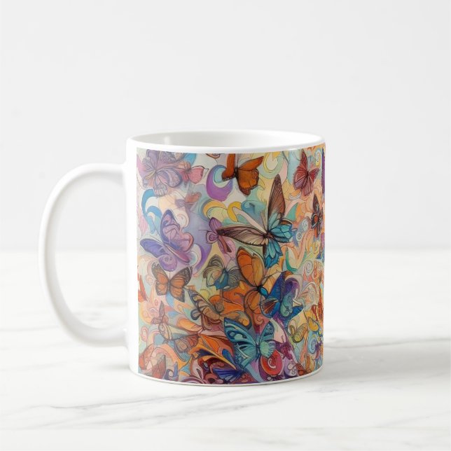 Psychedelic butterflies flowers colourful energeti coffee mug (Left)