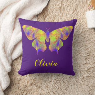 Psychedelic Butterfly pattern personalised purple Cushion