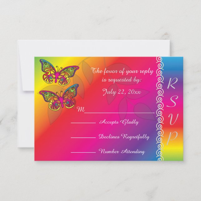 Psychedelic Butterfly Wedding Designs RSVP Card (Front)
