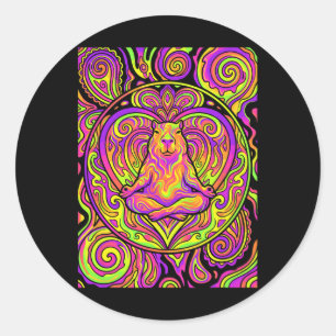 Psychedelic Capyra Yoga Meditation Trippy Zen Art Classic Round Sticker