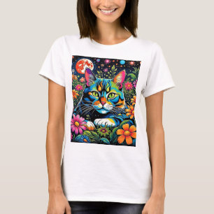 Psychedelic Cat among flowers T-Shirt