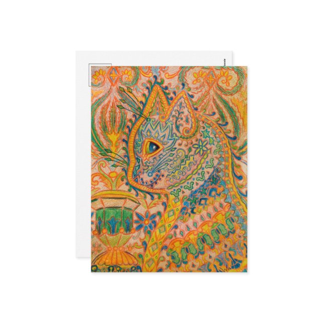 Psychedelic Cat by Louis Wain Holiday Postcard (Front/Back In Situ)