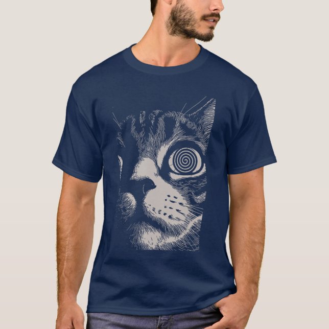 Psychedelic Cat Gothic Art Funny Cat Gifts For Men T-Shirt (Front)