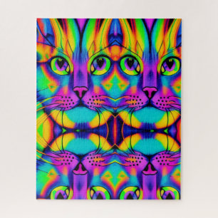 Psychedelic cat illusion purple fuchsia green  jigsaw puzzle