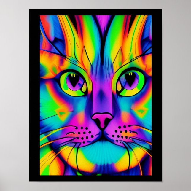 Psychedelic cat illusion purple fuchsia green poster (Front)