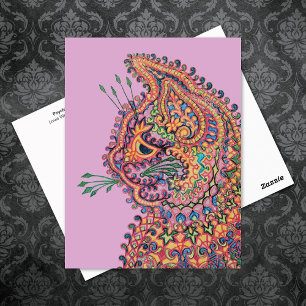 Psychedelic Cat Illustration Louis Wain Postcard