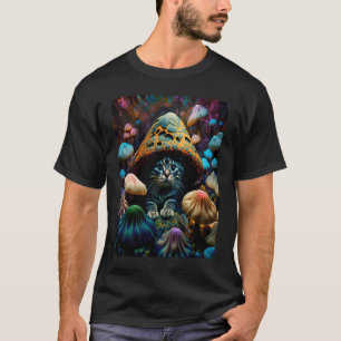 Psychedelic Cat In The Mushroom Forest T-Shirt