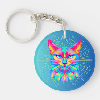 Psychedelic Cat Key Chain Fob