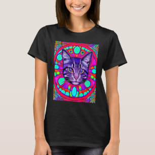 Psychedelic Cat Kitty Kitten In Cat Style T-Shirt
