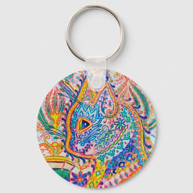 Psychedelic Cat, Louis Wain Key Ring (Front)