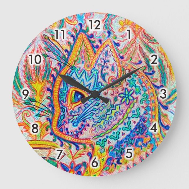 Psychedelic Cat, Louis Wain Large Clock (Front)