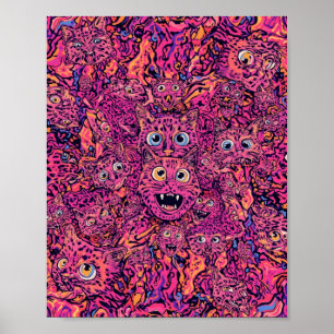 Psychedelic Cat Overload Neon Cat Poster