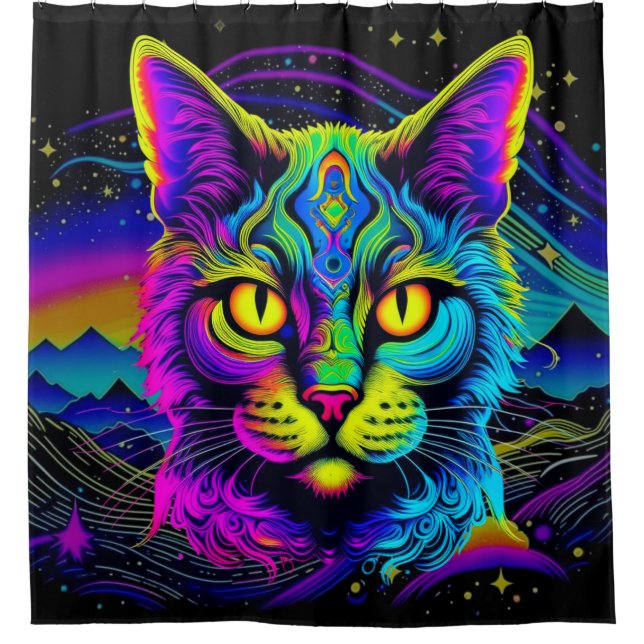 Psychedelic Cat Shower Curtain (Front)