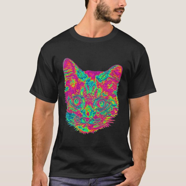 Psychedelic Cat T-Shirt - Black (Front)