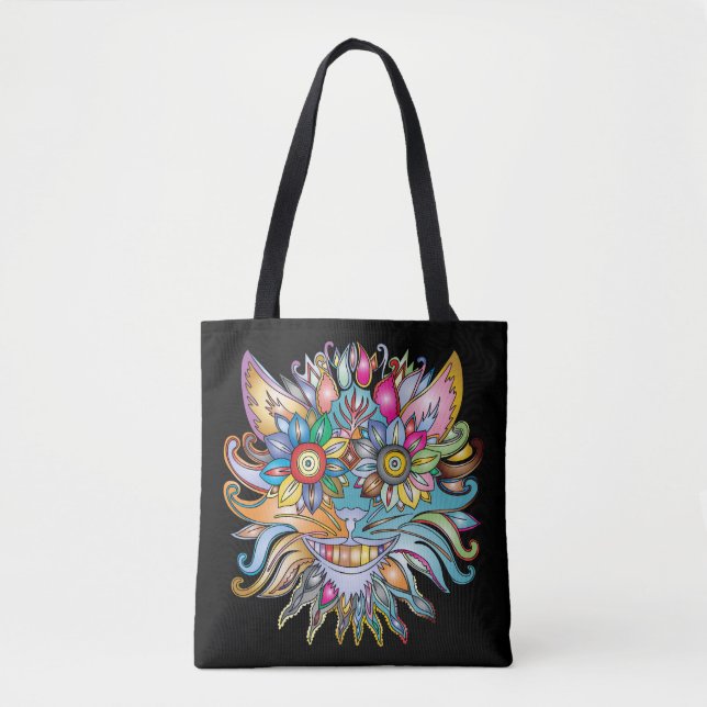 psychedelic cat tote bag (Front)