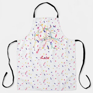 Psychedelic cat with confetti. Editable name  Apron