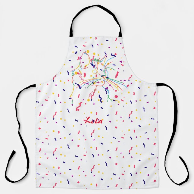 Psychedelic cat with confetti. Editable name  Apron (Front)