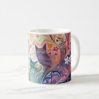 Psychedelic cats flowers colourful energetic coffee mug