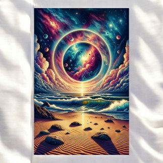 Psychedelic Celestial Sunset Beach Landscape Poster