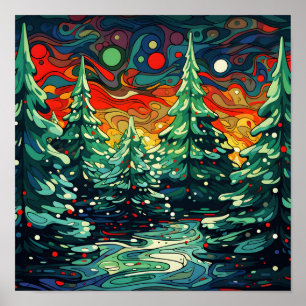 Psychedelic Christmas tree poster