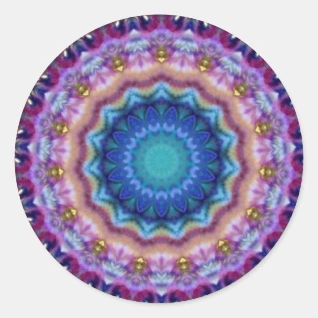 PSYCHEDELIC CIRCLES blue turquase pink violet Classic Round Sticker (Front)