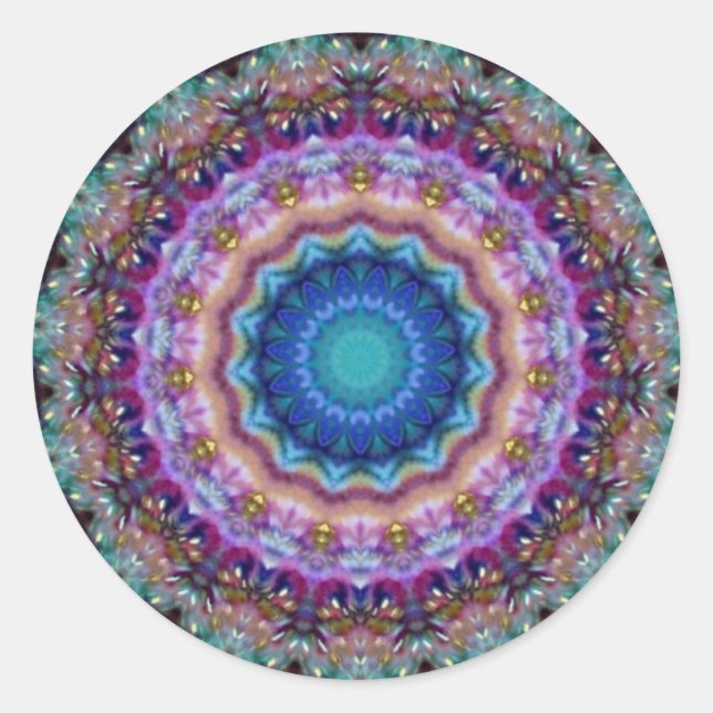 PSYCHEDELIC CIRCLES blue turquase pink violet Classic Round Sticker (Front)