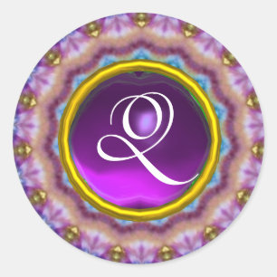 PSYCHEDELIC CIRCLES MONOGRAM blue purple pink Classic Round Sticker
