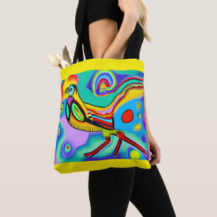 Psychedelic Cockerel: Colourful strident cockerel Tote Bag