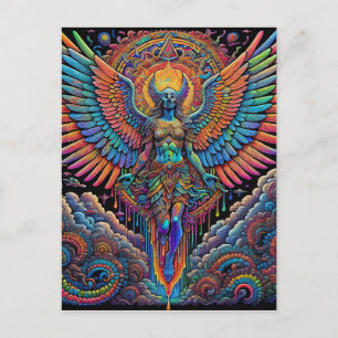Psychedelic Colorful Angel Art Postcard