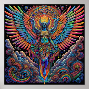 Psychedelic Colorful Angel Art Poster