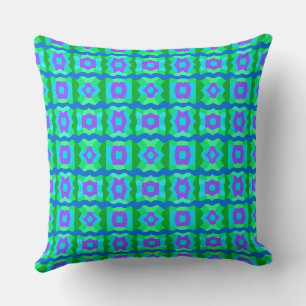 Psychedelic Colour Block Patchwork Green Blue Grap Cushion