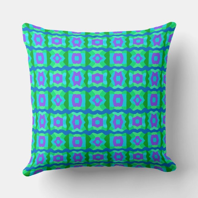 Psychedelic Colour Block Patchwork Green Blue Grap Cushion (Back)