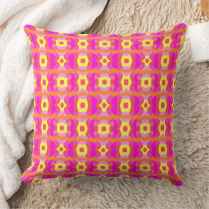 Psychedelic Colour Block Patchwork Pink Orange Tea Cushion