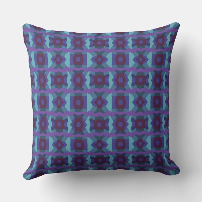 Psychedelic Colour Block Patchwork Purple Teal Cushion (Back)