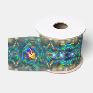 Psychedelic Colour Flow Lynx Portrait Grosgrain Ribbon