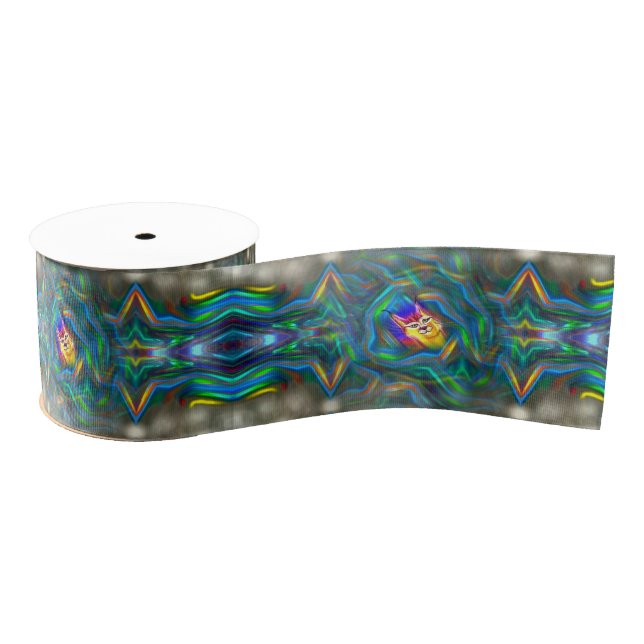 Psychedelic Colour Flow Lynx Portrait Grosgrain Ribbon (Spool)