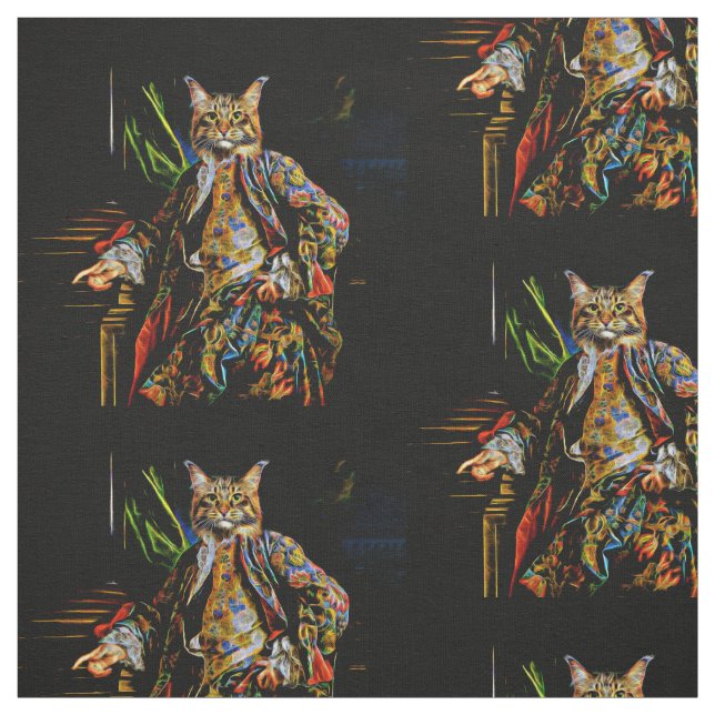 Psychedelic Colourful Abstract Fantasy Cat Fabric (Swatch)